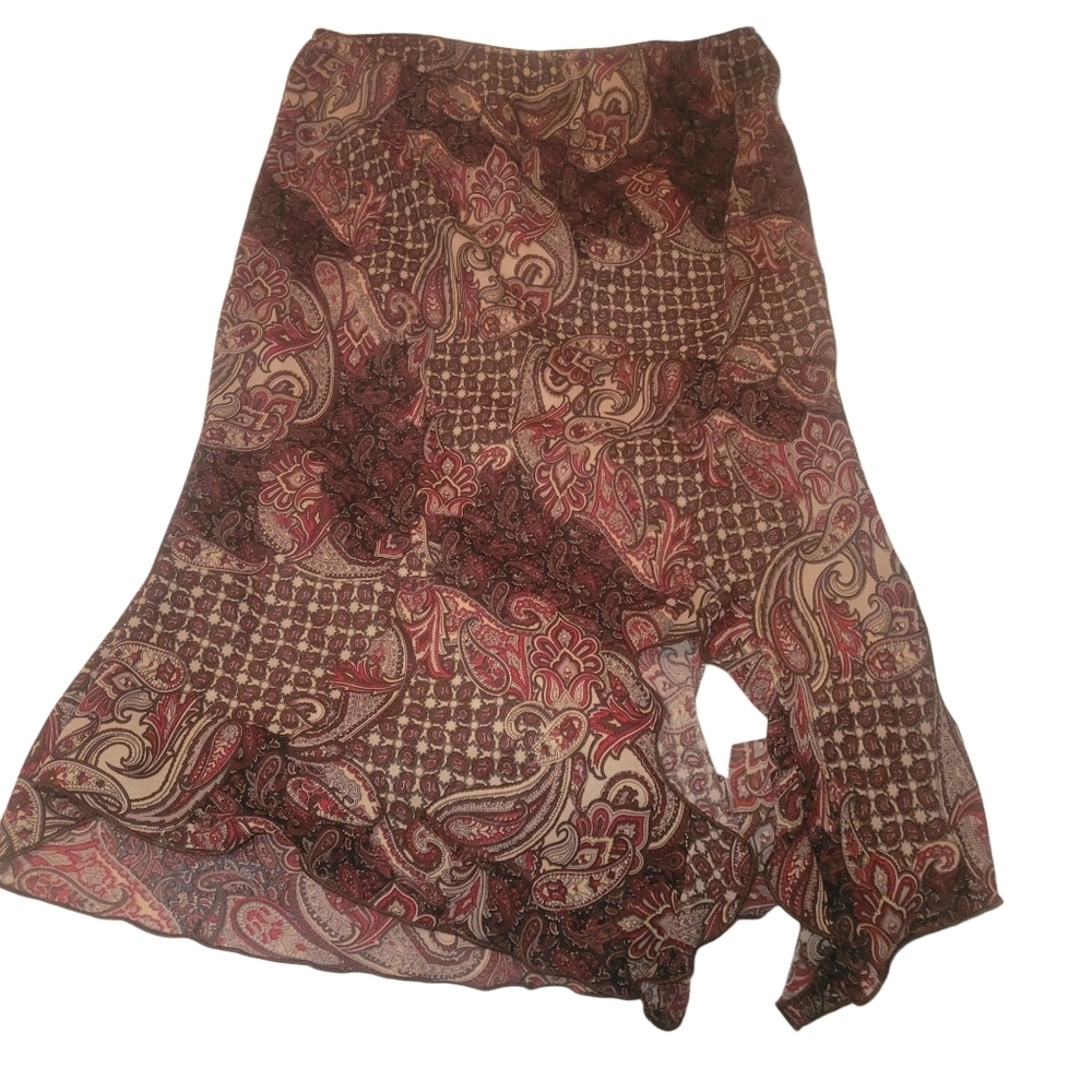 Encore Brown and Red Paisley A Line Skirt 16
